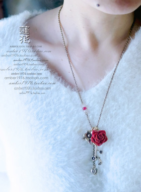 No.356 Lucky brand 野玫瑰花园 古铜镀金Vintage浮雕玫瑰项链