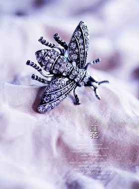 No.314 Lucky Brand 自然主义风格 合金镀银做旧嵌钻蜜蜂戒指