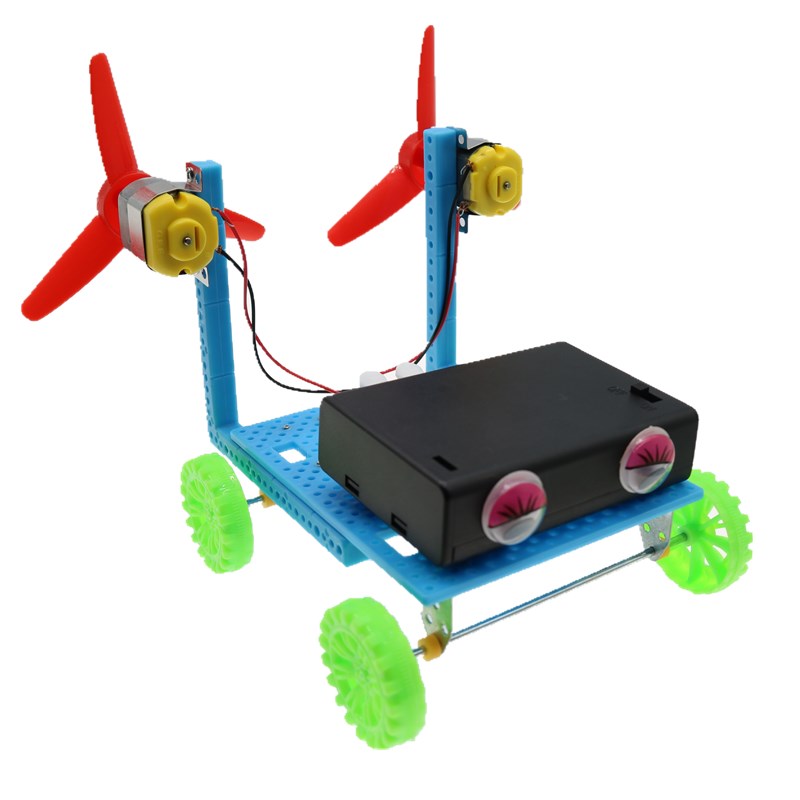 双螺旋桨风力车少儿科学实验双桨风动力小车电动玩具拼装模型制作 - 图0