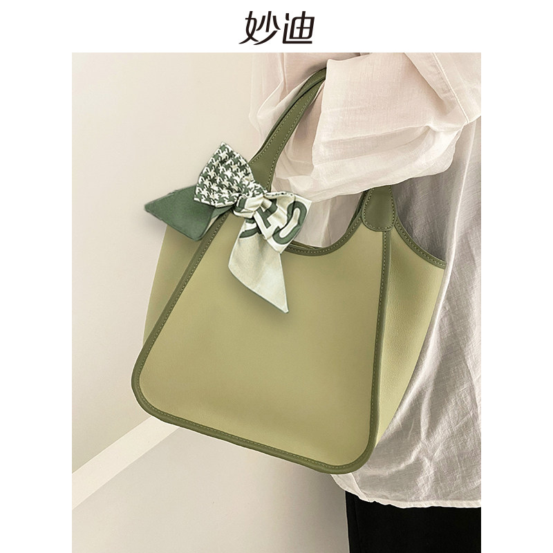 妙迪2022春季新款只此青绿色托特包 妙迪箱包托特包