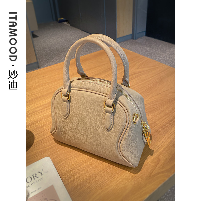 妙迪小众保龄球包头层牛皮斜挎包包 妙迪箱包女士包袋