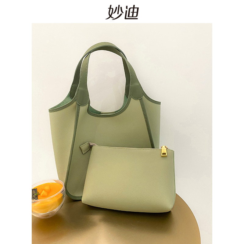 妙迪2022春季新款只此青绿色托特包 妙迪箱包托特包