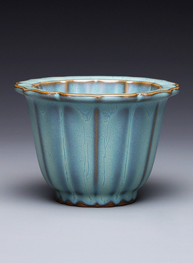 北宋官窑葵花式花盆宋代盆托套装