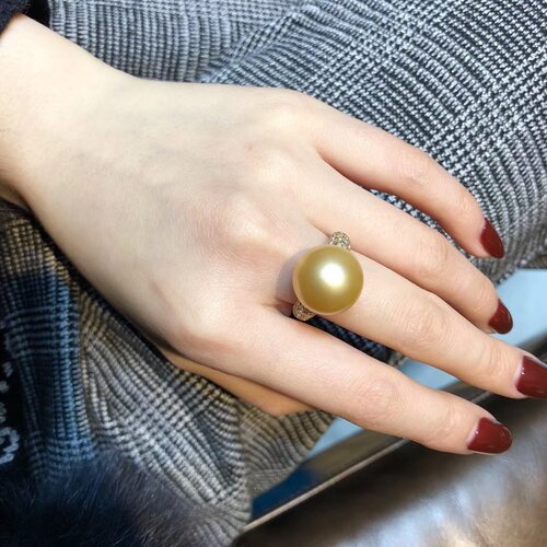 南洋金珍珠戒指正圆大颗粒澳洲白珍珠戒指925银镀18k金女款活口戒 - 图3