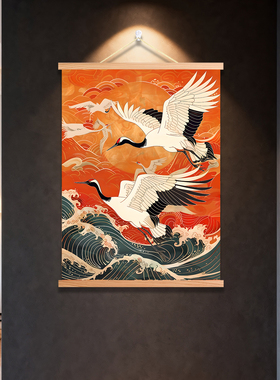 新中式仙鹤装饰画客厅书房床头玄关装饰画挂画国风有框松鹤延年