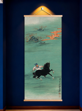 张大千御马图装饰画客厅书房玄关床头装饰挂画背景墙装饰画壁纸