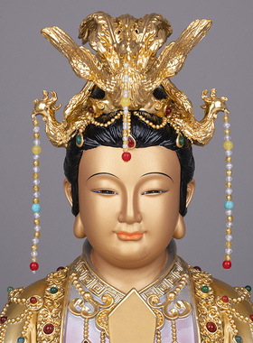 纯铜碧霞元君神像手工贴金泰山奶奶像体圣母娘娘供奉家居桌面摆件