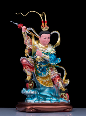 哪吒三太子神像树脂金缕彩中坛元帅双轮佛像客厅居家佛堂供奉摆件