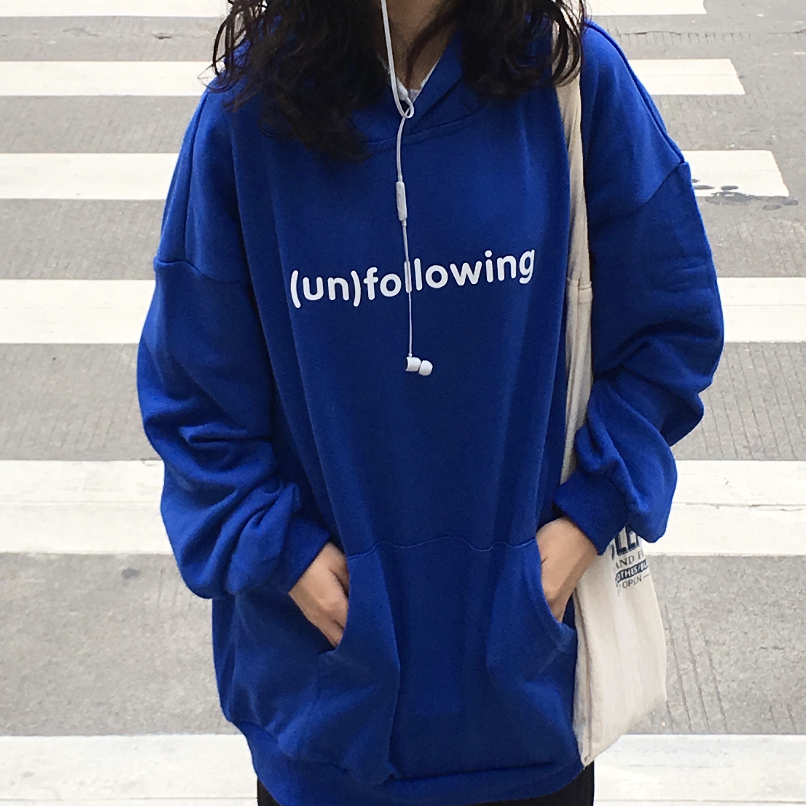 ENHM克莱因蓝连帽卫衣女2023春秋新款ins潮oversize情侣重磅帽衫