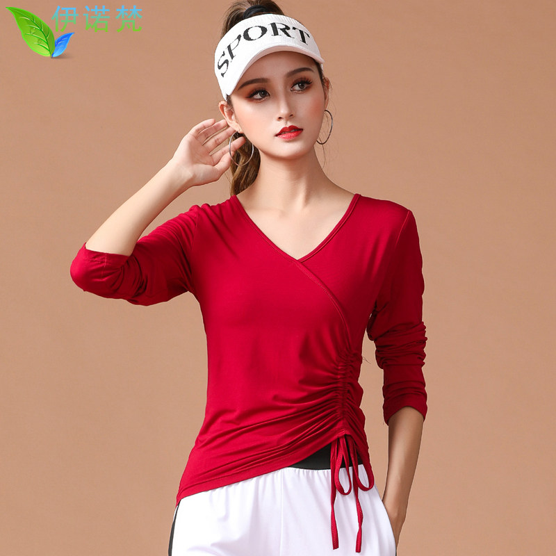 广场舞服装新款短袖上衣女莫代尔棉长袖纯跳舞衣服秋季舞蹈练功服