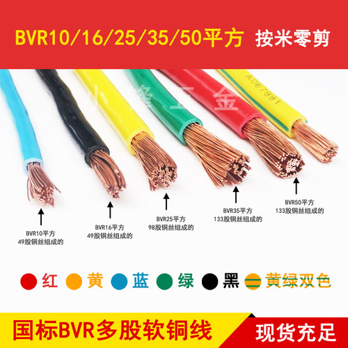 国标双色接地线10/16/25/35平方黄绿双色接地线BVR多股铜芯软铜线 - 图0