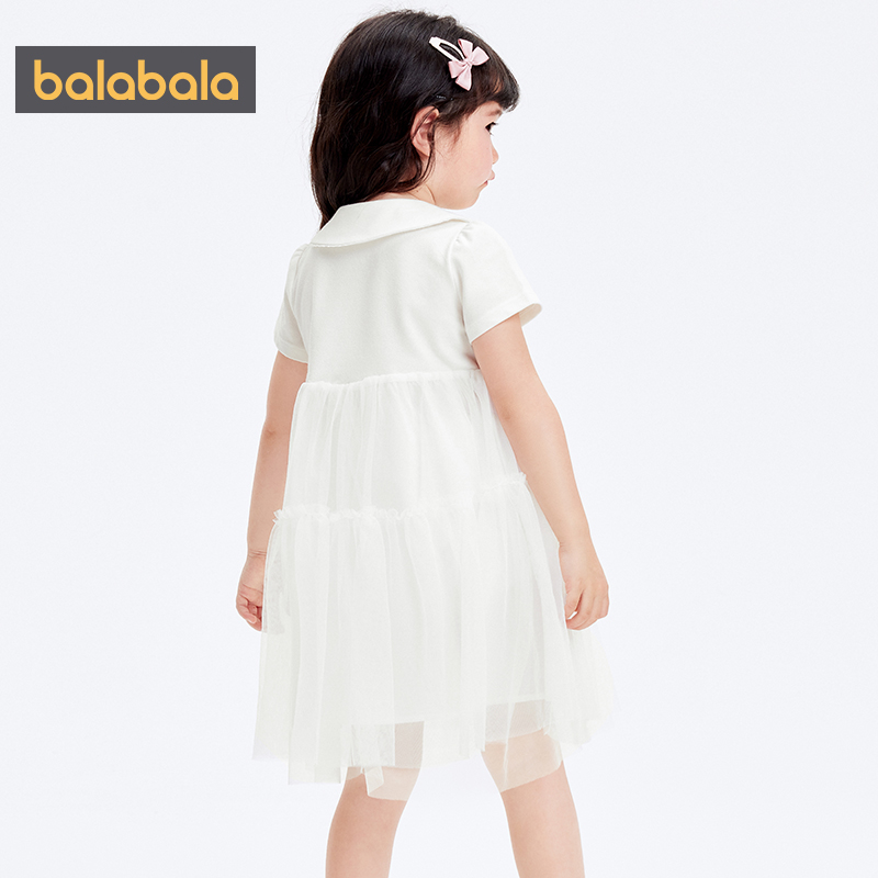 【商场同款】巴拉巴拉女童polo连衣裙儿童白色裙子夏季新款宝宝薄-图2
