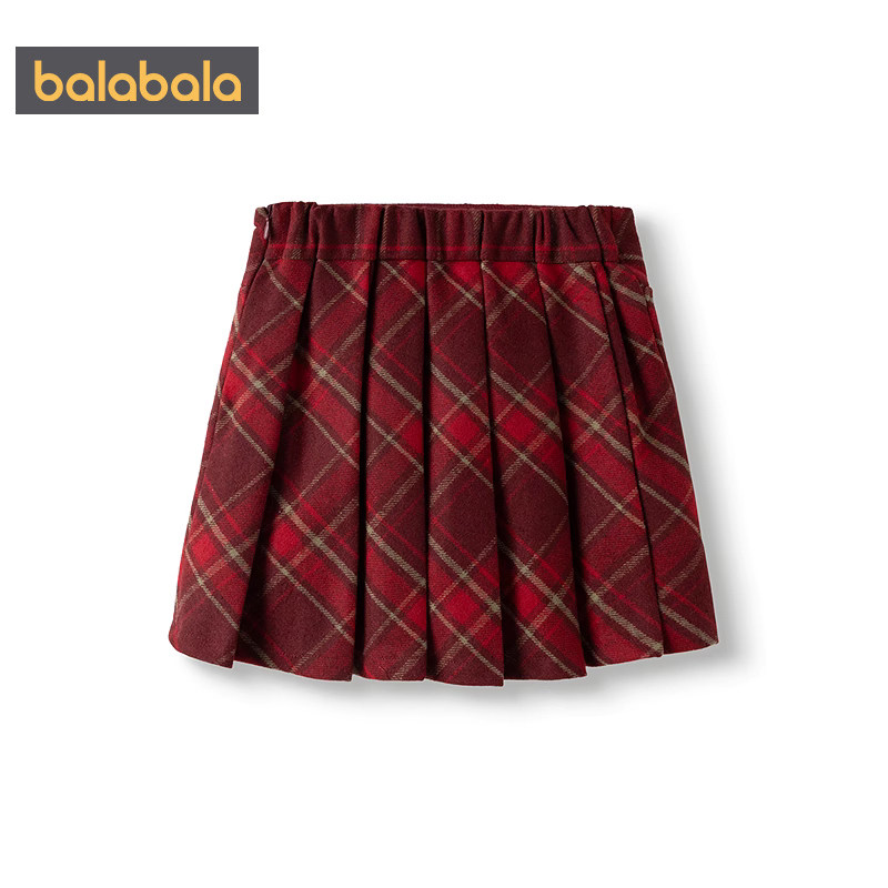 巴拉巴拉女童短裙中大童宝宝红色格子半身裙春秋款儿童裙子百褶裙,淘宝优惠券,粉丝福利购,淘宝优惠卷