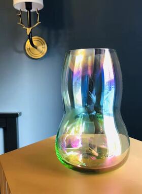 忠俊 绿色幻彩手工玻璃花瓶 葫芦花器 家居装饰 设计软装