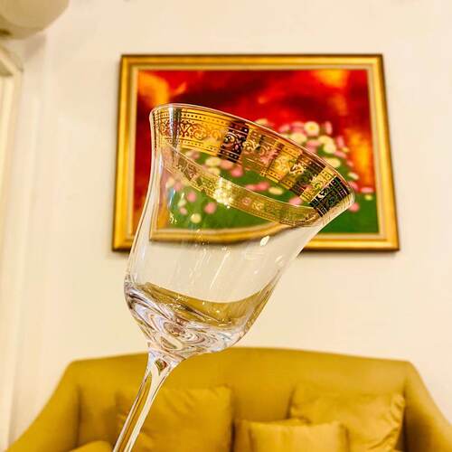 忠俊 欧式复古轻奢镂空金边纯手工红酒香槟高脚玻璃杯 - 图2