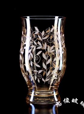 忠俊 精致 金色叶脉欧式手工玻璃花瓶 花器 样板间 瑕疵