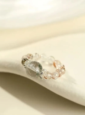 金手指天然绿幽灵水晶戒指设计高级感男女同款黑金超七戒指礼物