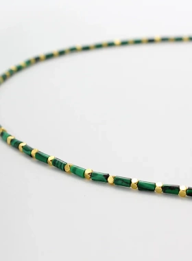 精致轻奢孔雀石小金豆串珠项链简约百搭叠戴锁骨链时尚小众项链女