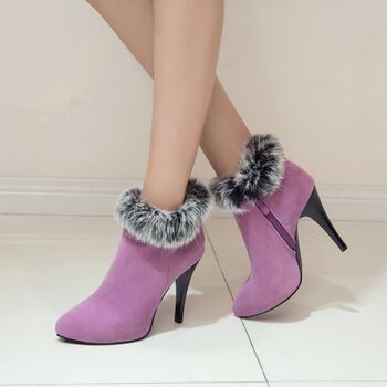 European and American pointed toe high heel rabbit fur short boots large size 41 42 43 44 45 size high heel pointed toe short boots rabbit fur boots