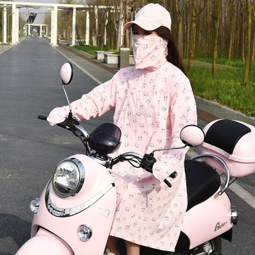 电动车防晒衣女夏长款防紫外线骑车全身纯棉开摩托车遮阳长袖披肩 - 图0