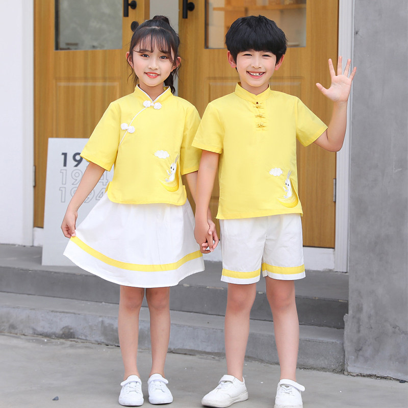 儿童中国风演出服天蓝黄毕业典礼改良汉服超仙古装幼儿园唐装园服