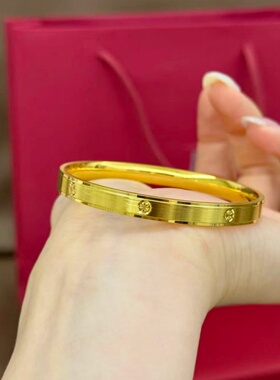 金包银米字手镯女素圈黄金镯子