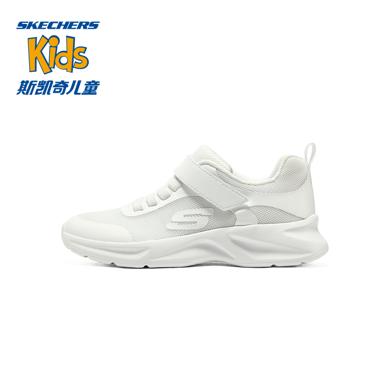 Skechers斯凯奇儿童运动小白鞋春秋透气网面女童魔术贴轻质休闲鞋