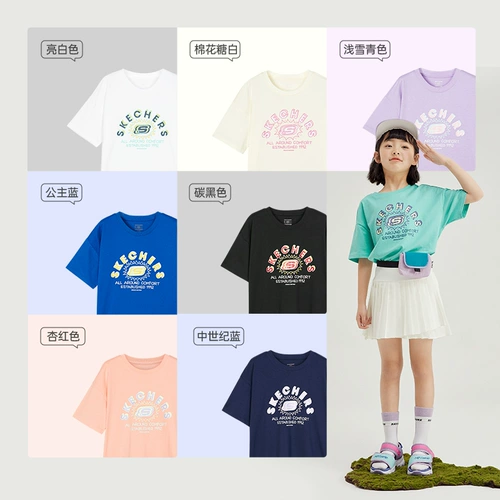 Skechers, летняя спортивная хлопковая дышащая детская футболка с коротким рукавом подходит для мужчин и женщин