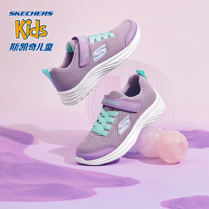 Skechers童鞋女童运动鞋秋款儿童小白鞋柔软舒适大童跑步鞋
