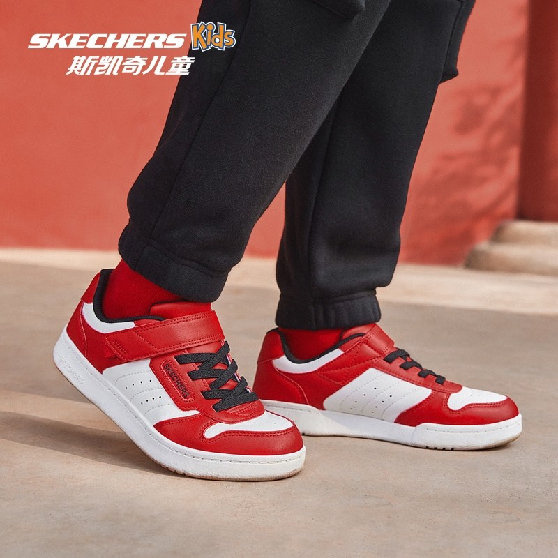 Skechers斯凯奇儿童秋冬红色低帮板鞋休闲运动鞋轻便中大童小白鞋