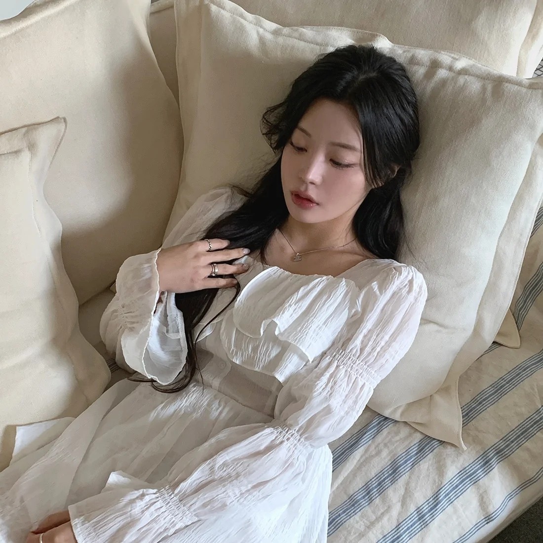 韩国chic法式气质设计感荷叶边泡泡公主袖小个子短款连衣裙,淘宝优惠券,粉丝福利购,淘宝优惠卷