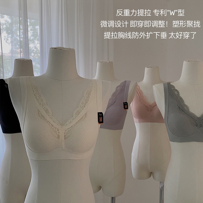 升级内衣无痕运动聚拢调整收副乳蕾丝乳胶文胸背心BX-图1