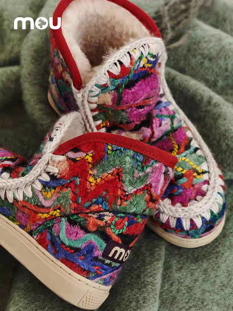 高版2025冬季新款mou民族风小香风羊皮毛一体平跟雪地靴女拼色潮,淘宝优惠券,粉丝福利购,淘宝优惠卷