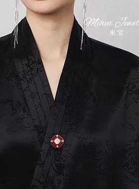 新年喜庆红色宝石小胸针领针领口防走光中式扣针西装大衣点缀饰品