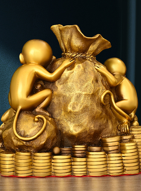 悦生阁黄铜铜猴金猴五猴聚财