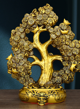 纯黄铜发财树摆件招财摇钱树客厅酒柜装饰送礼开业乔迁礼物工艺品
