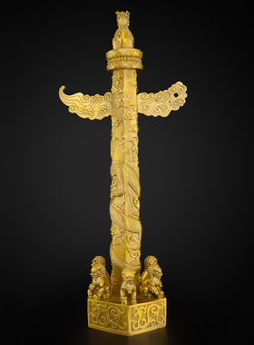 黄铜华表摆件办公室客厅望天吼中华盘龙柱装饰工艺品大号华表柱