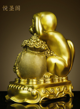 纯黄铜猴摆件金猴献宝铜猴子