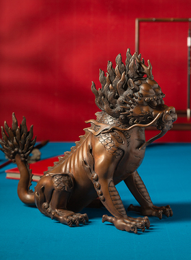 古铜官 紫铜獬豸摆件办公室客厅玄关家居高档装饰品乔迁新居礼品