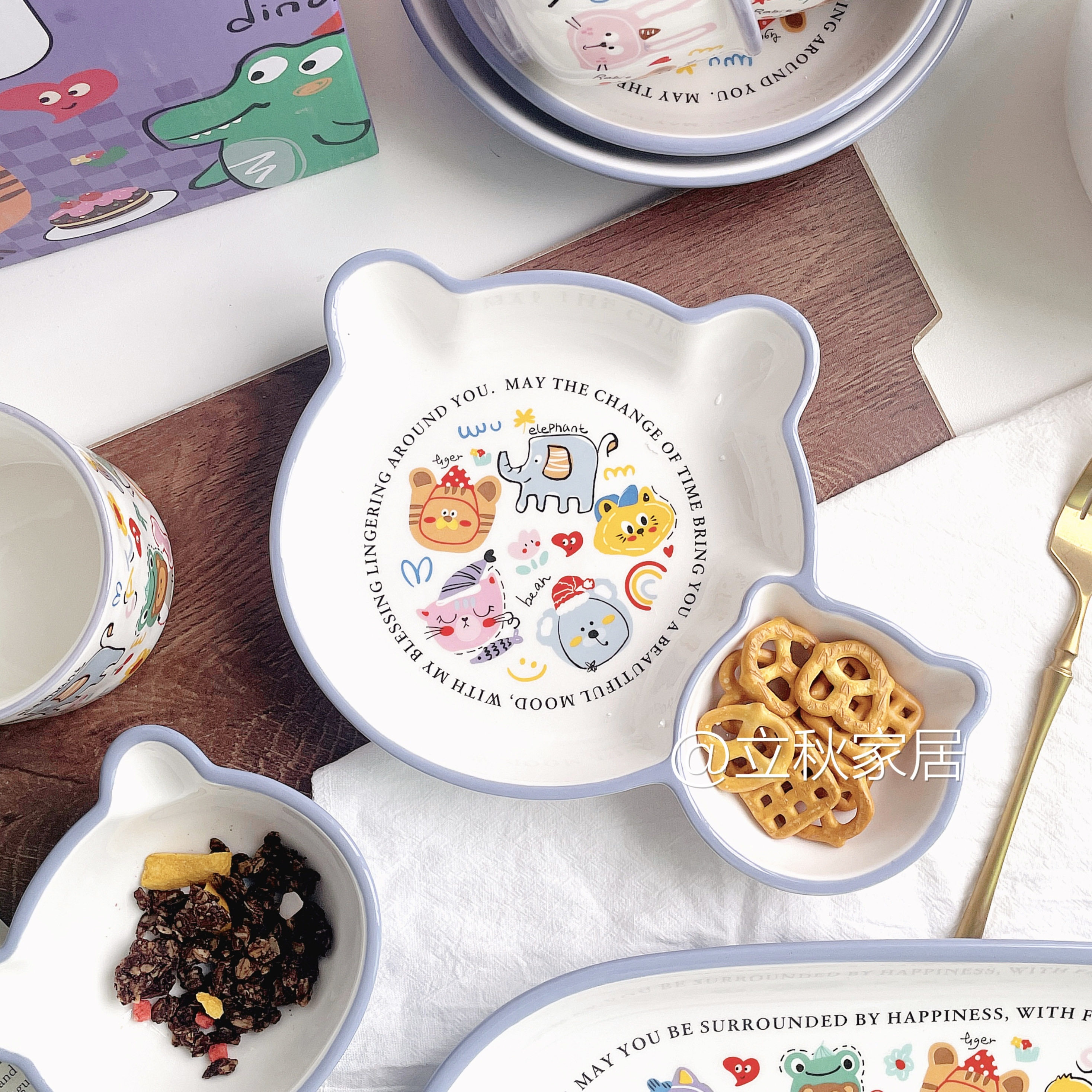 卡通彩绘涂鸦陶瓷碗家用釉下彩餐具大面碗可爱碗儿童小饭碗盘