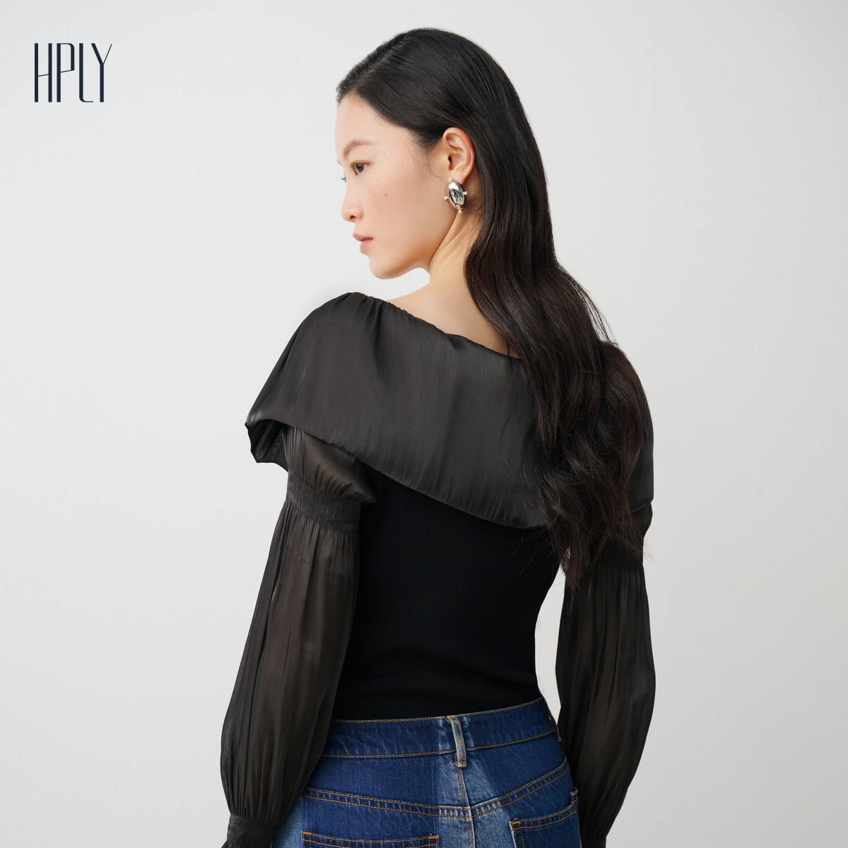 【商场同款】HPLY荷比俪秋季新款女一字肩针梭相拼修身毛衫,淘宝优惠券,粉丝福利购,淘宝优惠卷