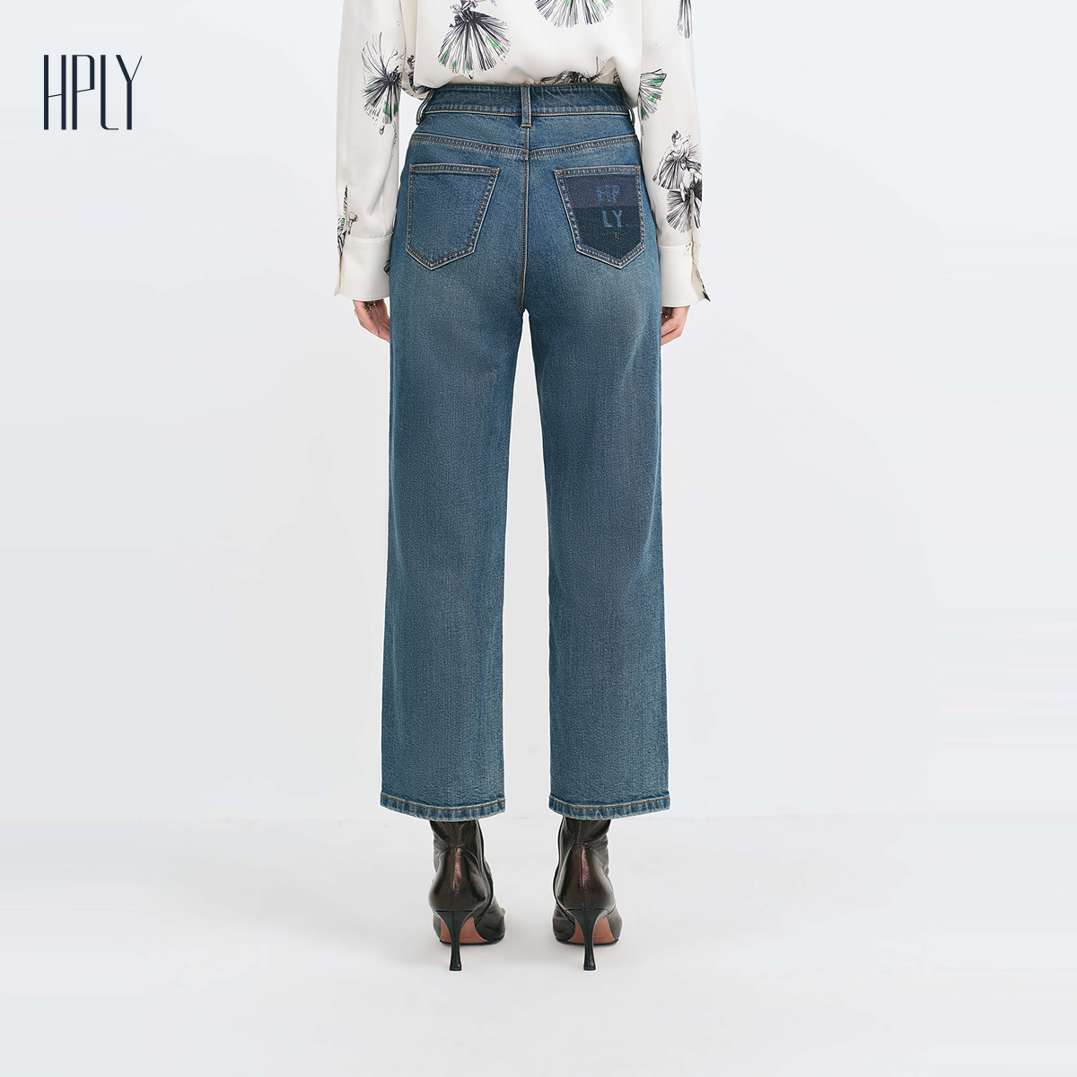 【商场同款】HPLY荷比俪冬季新款女复古撞色高腰直筒牛仔裤,淘宝优惠券,粉丝福利购,淘宝优惠卷