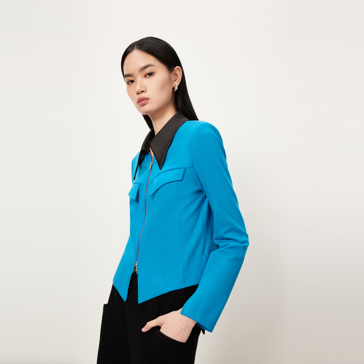 【商场同款】HPLY荷比俪新款撞色缎面领衬衫女HYD43630356 - 图2