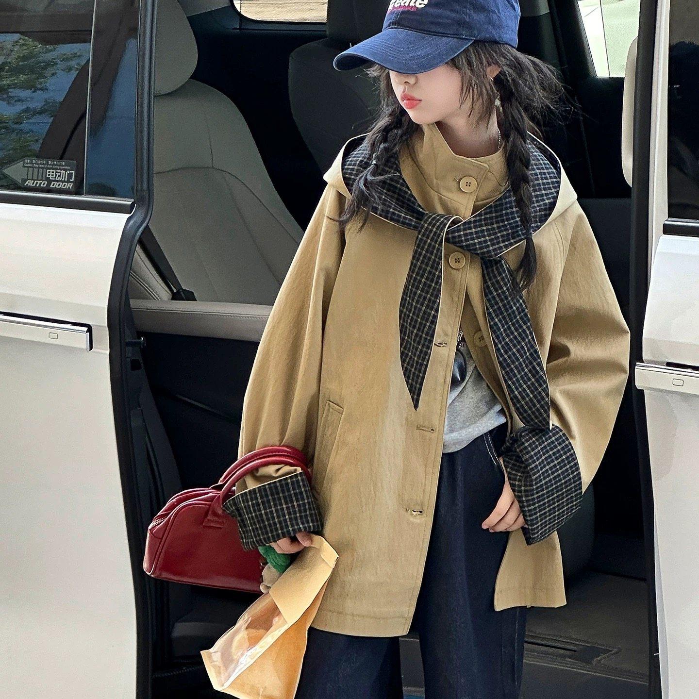 女童韩版风衣外套春秋款2025新款女大童时髦中长款上衣超好看秋装,淘宝优惠券,粉丝福利购,淘宝优惠卷