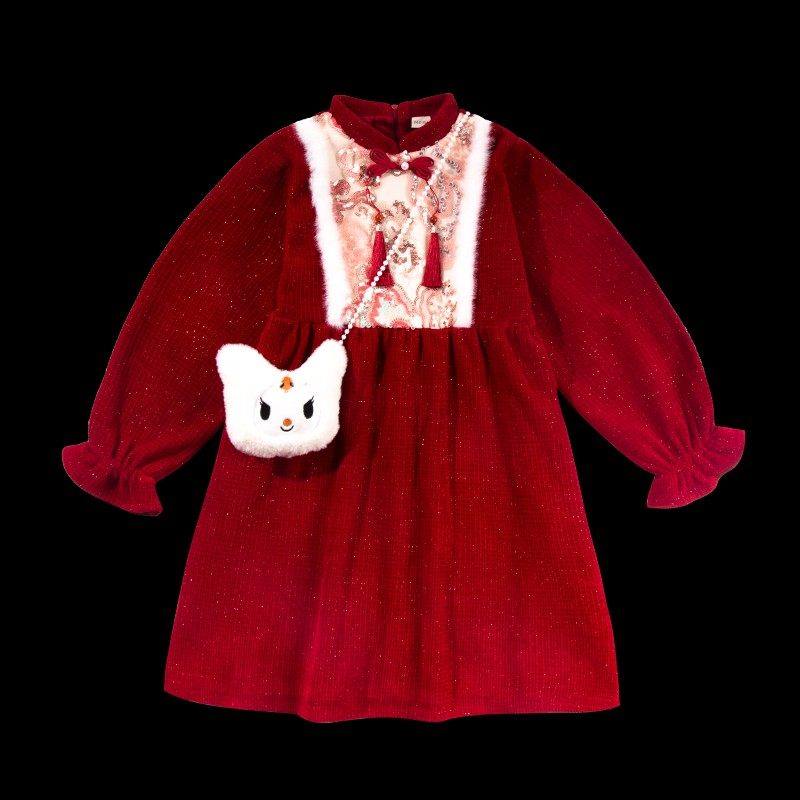 女童拜年服女大童过年喜庆衣服儿童加绒秋冬装本命年红色连衣裙子,淘宝优惠券,粉丝福利购,淘宝优惠卷