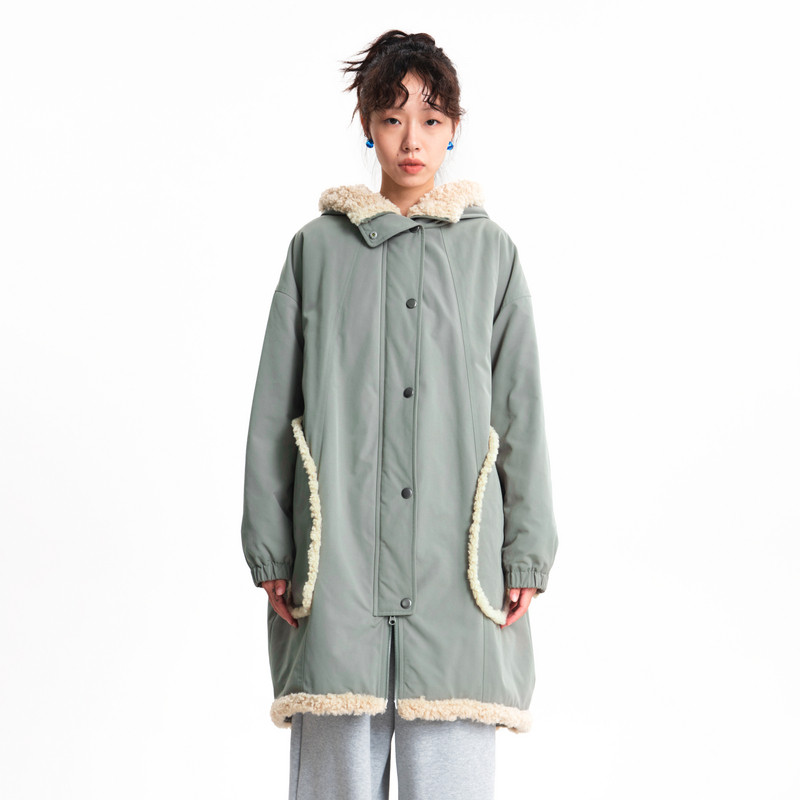 MOVEUP幻走2025冬季新款.FUN系列连帽毛绒撞布贴袋长款棉外套女,淘宝优惠券,粉丝福利购,淘宝优惠卷