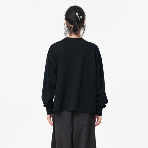 MOVEUP幻走2024秋季新款.FUN系列绣花小落肩设计师短款圆领卫衣女 - 图1