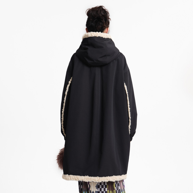 MOVEUP幻走2025冬季新款.FUN系列连帽毛绒撞布贴袋长款棉外套女,淘宝优惠券,粉丝福利购,淘宝优惠卷