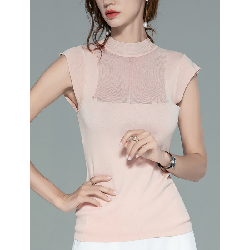 夏季性感镂空冰丝无袖外穿针织衫 拉墨客毛针织衫