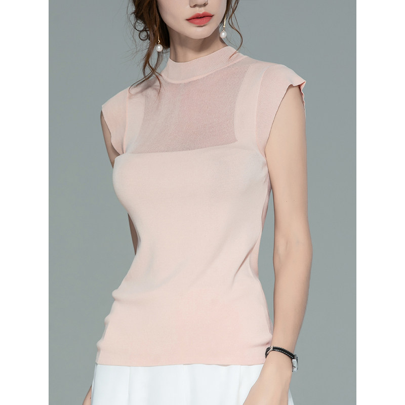 夏季性感镂空冰丝无袖外穿针织衫 拉墨客毛针织衫